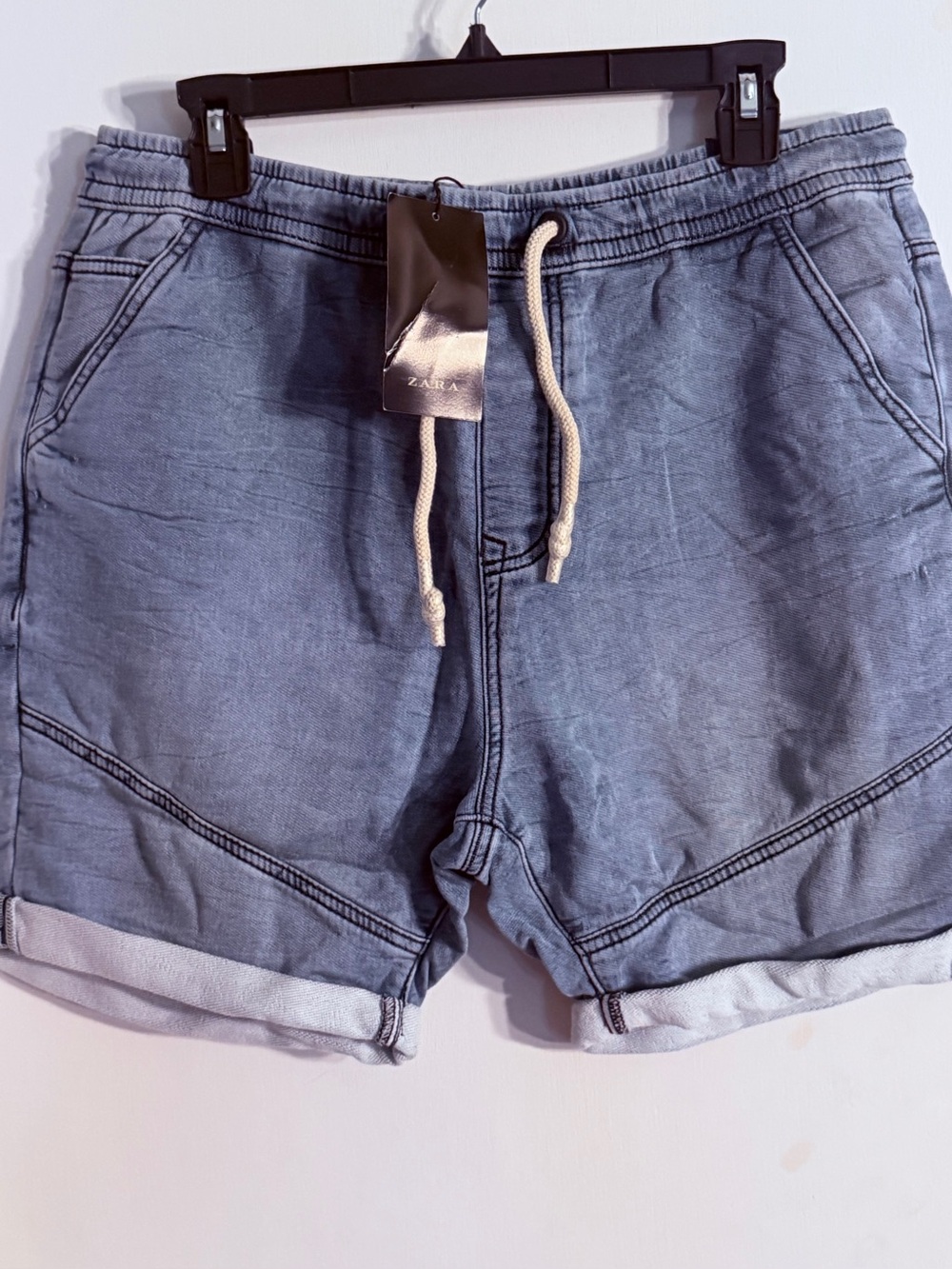 Zara Men's Blue Drawstring Soft Denim Blend Shorts NWt